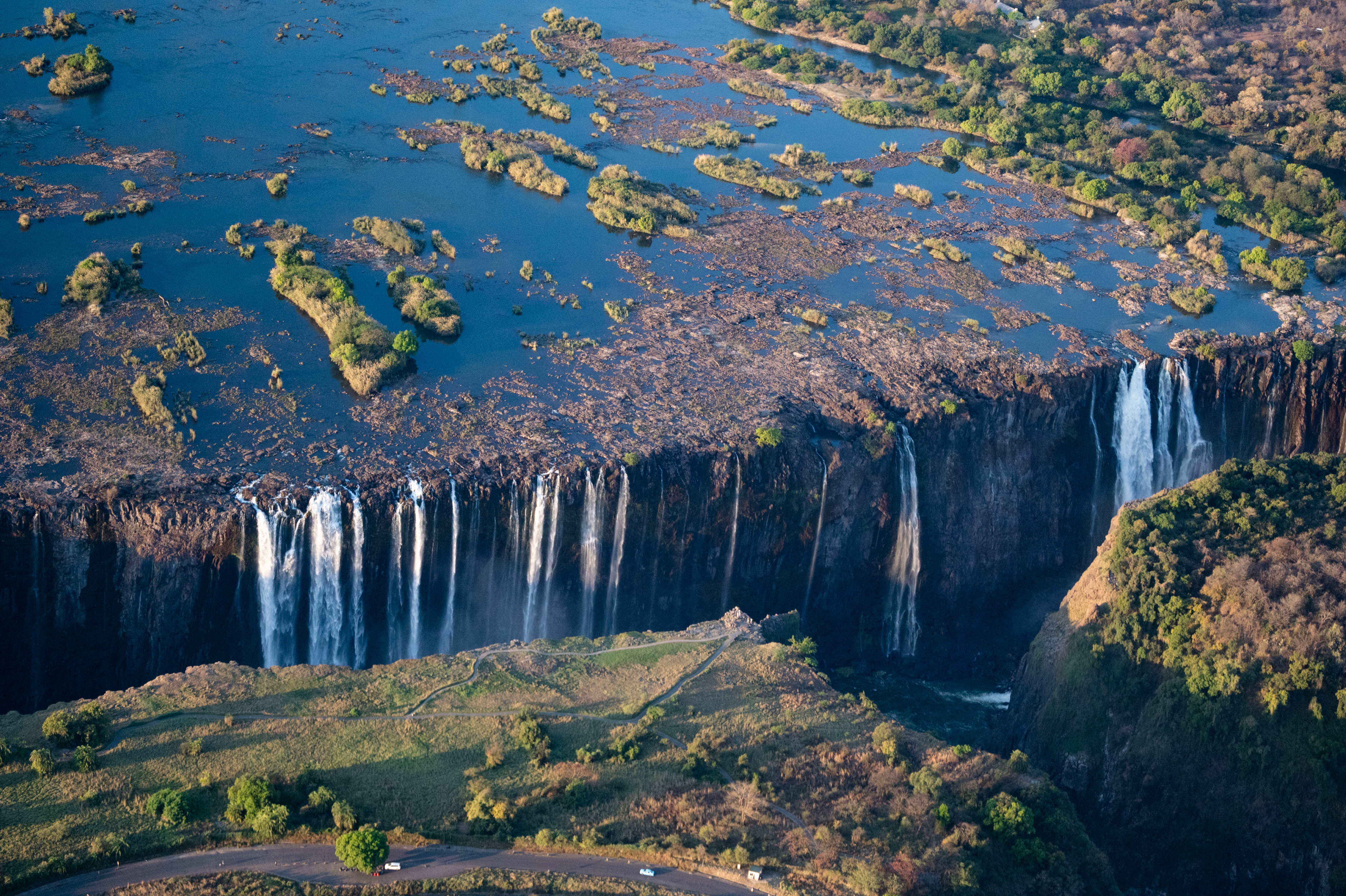 Victoria Falls aerial view with rainbow